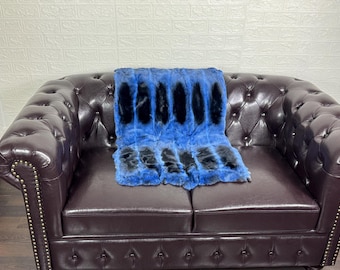 Real Rex Rabbit Blue Full Skin Fur Blanket Throw • Personalized  Handmade Fur Sofa Cover n Bedspread • Vintage Rabbit fur Throw Blanket