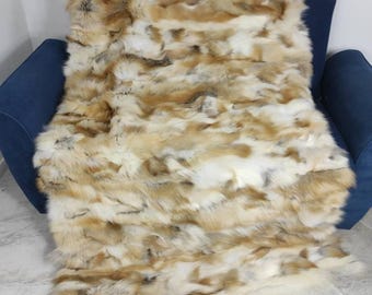 Real Fur Blanket • Personalized Fox Fur Blanket Throw • Handmade Genuine Fur Blanket • Fur Bedspread n Sofa Cover