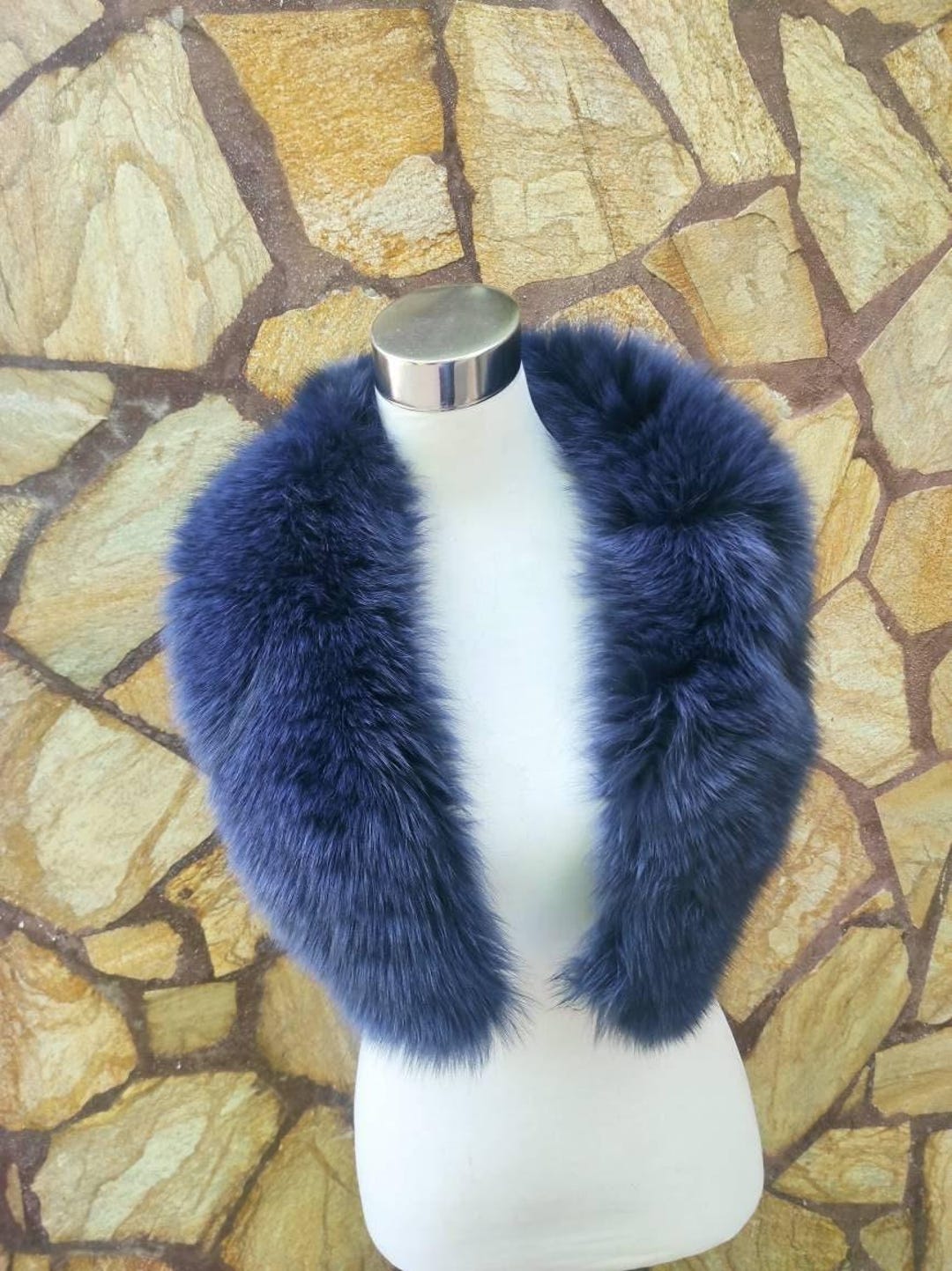 Fox Ruff Elegant Soft Fox Fur Collar Scarf Blue, Detachable Fluffy Fur Wrap ...
