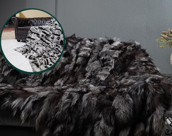 Double Sided Fur Blanket Throw Fox & Rex Rabbit Silver Chinchilla Luxury Home