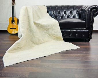 EXCLUSIVE Real SHEEPSKIN FUR Throw  Blanket Off White • Large Area Rug  • Ethically and Organically Wool Rug