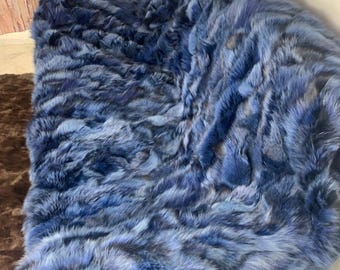 Real Blue Fur Blanket • Personalized Fox Fur Blanket Throw • Handmade Genuine Fur Blanket • Fur Bedspread n Sofa Cover