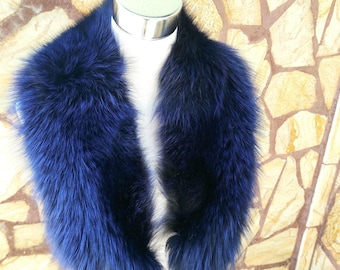 Blue  Fur Collar • Real Fox Fur Collar • Real Fur Scarf • Fur Wrap • Fur Shawl