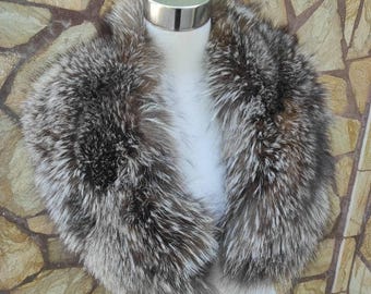 Fluffy detachable fox fur collar scarf crystal, handmade luxury fur wrap, soft elegant fur stole