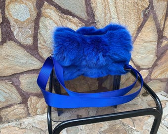 Real Blue Fox Fur Bag • Luxury Genuine Fur Shoulder Bag • Gift for her • Vintage Fur Accessorie