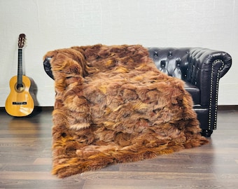 Elegant DOUBLE SIDED Real Brown FOX fur Blanket • Personalized Fox Fur Blanket • Ethically and Organic Farmed Fox• Scandinavian Decor