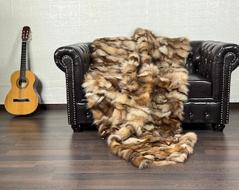 Luxurious Real FOX Fur Blanket Throw Crystal - Personalized Handcrafted Warmth for Home Decor - Organically and Ethically Farmed Fox Fur