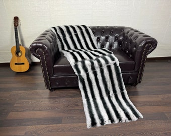 Real Rex Rabbit Pelt Fur Blanket Throw • Personalized  Handmade Fur Sofa Cover n Bedspread • Vintage Rabbit fur Throw Blanket
