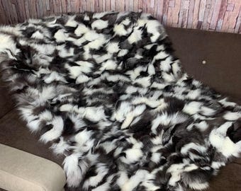 Real Fur Blanket • Personalized Fox Fur Blanket Throw • Handmade Genuine Fur Blanket • Fur Bedspread n Sofa Cover