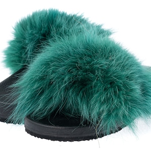 Fur slides, fur slippers, fox fur slides, fluffy slides