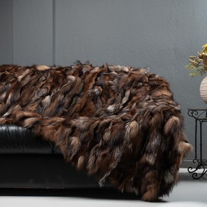 Real Brown Fur Blanket • Personalized Fox Fur Blanket Throw • Handmade Genuine Fur Blanket • Fur Bedspread n Sofa Cover