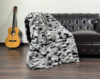 Luxurious Real Rex RABBIT FUR Throw Chinchilla Rex• Large fur Area Rug • Rabbit Fur Rug • Ethically Farmed Rabbit Fur • Scandinavian Decor