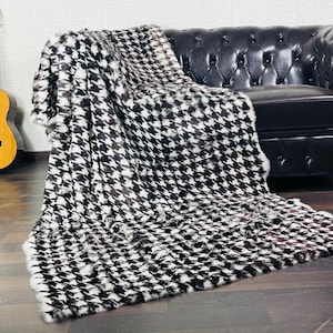 UNIQUE Rabbit FUR Blanket Throw CHIC Print  • Handmade Fur Sofa Cover n Bedspread • Vintage Rabbit fur Throw Blanket