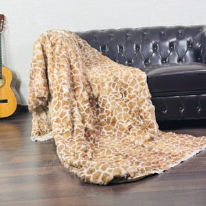 BEAUTIFUL Rabbit Fur Blanket Throw Camel Print • Handmade Fur Sofa Cover n Bedspread • Vintage Rabbit fur Throw Blanket