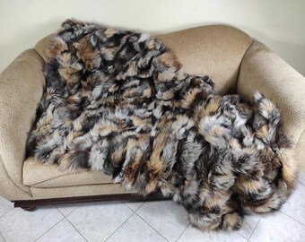 Real Fur Blanket • Personalized Fox Fur Blanket Throw • Handmade Genuine Fur Blanket • Fur Bedspread n Sofa Cover