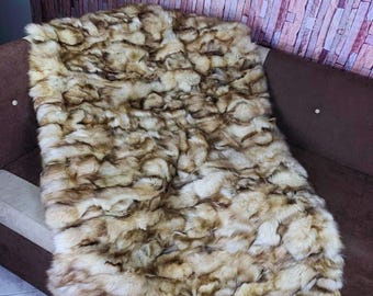 Real Beige Fur Blanket • Personalized Fox Fur Blanket Throw • Handmade Genuine Fur Blanket • Fur Bedspread n Sofa Cover