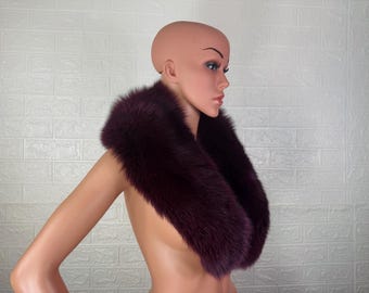 LUXURIOUS BORDEAUX Real FOX Fur  Collar • Handcrafted Winter Fashion Accessory • Real Fur Scarf • Fur Wrap • Fur Shawl