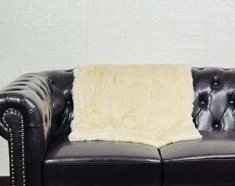 Real Rex Rabbit Beige Full Skin Fur Blanket Throw • Personalized  Handmade Fur Sofa Cover n Bedspread • Vintage Rabbit fur Throw Blanket