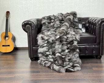 Luxurious Real FOX Fur Blanket Throw - Personalized Handcrafted Warmth for Home Decor - Organically and Ethically Farmed Fox Fur