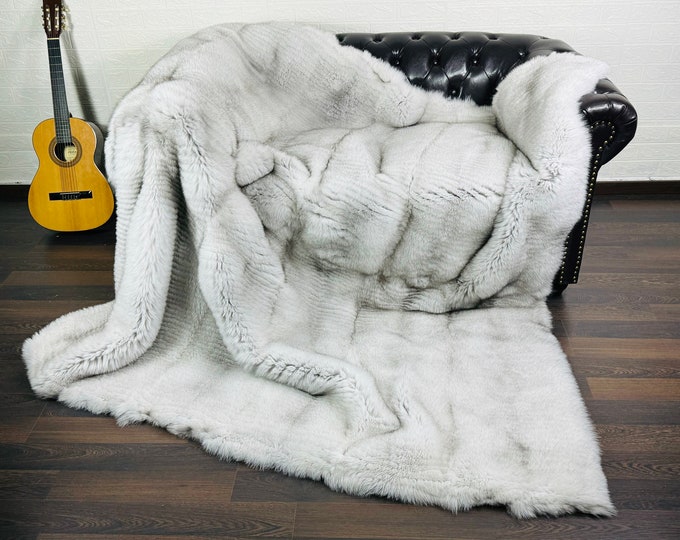 Featured listing image: Luxurious Real Full Skin FOX FUR Blanket Throw • Personalized Fur Pelt Blanket • Ethically and Organic Farmed Fox Fur  • Scandinavian Decor