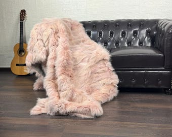 EXCLUSIVE Real FOX FUR Throw Blanket Pink• Large Area Rug  • Genuine Fur Rug  • Ethically and Organic Farmed Fox Fur  • Scandinavian Decor