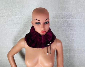 Gorgeous Real Rex Rabbit Fur Scarf for Women Purple Black • Rabbit Fur Scarf • Real Fur Collar • Genuine Fur Wrap 6*14 in / 15x35 cm