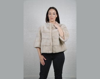 ELEGANT Natural Beige Real Mink Jacket • Mink Coat For Women • Short Genuine Fur • Luxury Fur Outerwear • Cozy Winter Style •Chic Fur Blazer