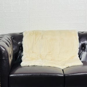 Real Rex Rabbit Beige Full Skin Fur Blanket Throw • Personalized  Handmade Fur Sofa Cover n Bedspread • Vintage Rabbit fur Throw Blanket
