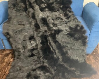 Real Black Fur Blanket • Personalized Fox Fur Blanket Throw • Handmade Genuine Fur Blanket • Fur Bedspread n Sofa Cover