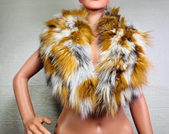 Elegant red fox fur collar scarf , detachable fluffy fur wrap, luxury warm fur stole