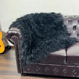 Real Black Sheepskin Mongolian Throw Blanket - Luxurious Fur Blanket for Home Decor