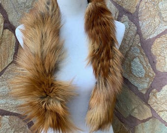 Fur trim for hood Natural Red Canadian • Fox Fur Collar Scarf •  Fur Trim for Jacket •  Fox Fur Scarf Collar