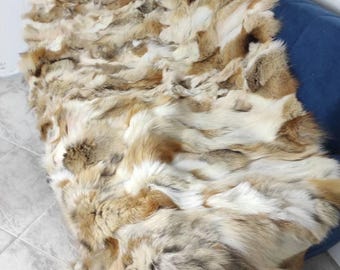 Golden Real fox fur throw blanket natural, luxurious bedspread & fox fur rug for living room and bedroom style, housewarming gift