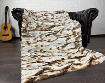 Real Rex Rabbit Fur Blanket Throw • Personalized Handmade Fur Sofa Cover n Bedspread • Vintage Rabbit fur Throw Blanket