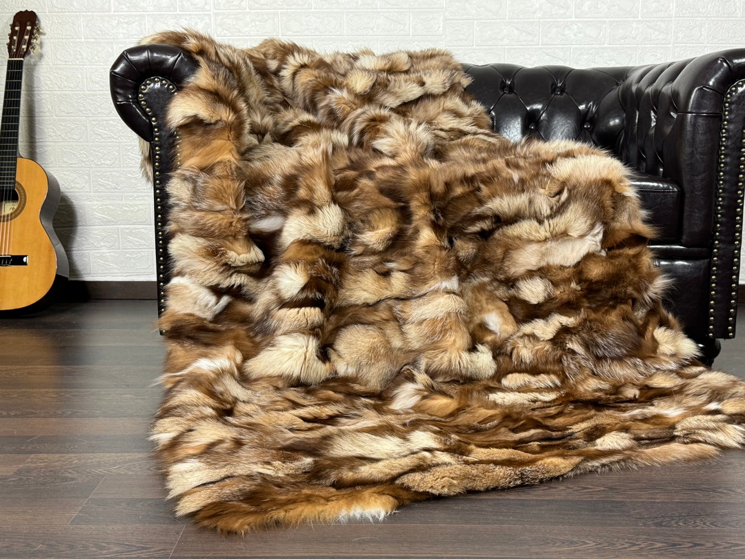 Real Fur Blanket Crystal Brown Personalized Fox Fur Blanket Throw