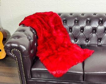 Real Rex Rabbit Red Full Skin Fur Blanket Throw • Personalized  Handmade Fur Sofa Cover n Bedspread • Vintage Rabbit fur Throw Blanket