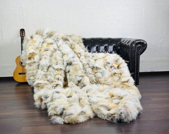 Luxurious Golden Fur Blanket • Personalized Fox Fur Blanket Throw • Handmade Genuine Fur Blanket • Fur Bedspread n Sofa Cover
