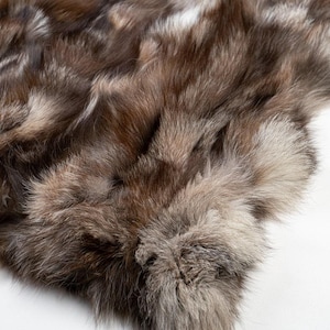 Real fox fur throw blanket crystal natural brown pattern, elegant bedspread & fox fur rug for living room and bedroom design housewarming