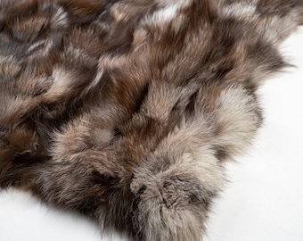 Real fox fur throw blanket crystal natural brown pattern, elegant bedspread & fox fur rug for living room and bedroom design housewarming