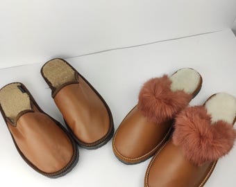 Fur slippers,sheepskin slippers,leather slippers,fur slippers for couple