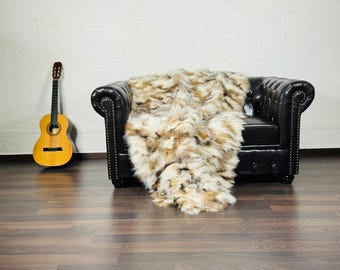 Real Beige Fur Blanket • Personalized Fox Fur Blanket Throw • Handmade Genuine Fur Blanket • Fur Bedspread n Sofa Cover • Farmed Fox Fur