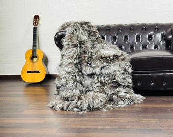Fox fur throw blanket real silver natural luxurious bedspread fox fur rug for living room and bed decor