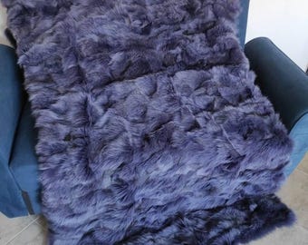 Real Purple Fur Blanket • Personalized Fox Fur Blanket Throw • Handmade Genuine Fur Blanket • Fur Bedspread n Sofa Cover