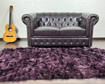 Real Purple Fox Fur Throw • Personalized Genuine Fur Throw Rug • Housewarming Gift • Handmade Vintage Fur Throw for Living Room n Bedroom