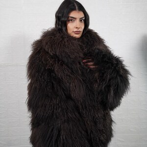Dark Brown Mongolian Sheepskin Jacket Velvet Lining Premium Quality Full Skin
