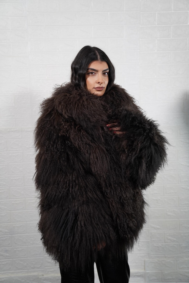 Dark Brown Mongolian Sheepskin Jacket Velvet Lining Premium Quality Full Skin