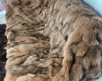 Real Beige Fur Blanket • Personalized Fox Fur Blanket Throw • Handmade Genuine Fur Blanket • Fur Bedspread n Sofa Cover