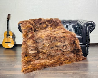 Elegant DOUBLE SIDED Real Brown FOX fur Blanket • Personalized Fox Fur Blanket • Ethically and Organic Farmed Fox• Scandinavian Decor