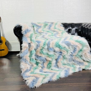 Luxury DOUBLE SIDED Real Fox FUR Throw Blanket Colorful • Large Area Rug  • Genuine Fur Rug  • Ethically and Organic Farmed Fox Fur