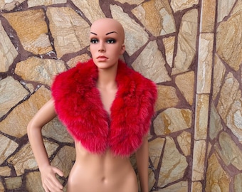 Elegant soft red fox fur collar scarf, detachable fluffy fur wrap, luxury warm fur stole, gift for her, ethically and organically fox fur